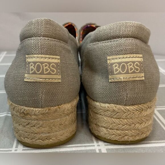Skechers Womens Bobs Highlights High Jinx Taupe Canvas Rope Wedge Slip On Size 9 - Picture 5 of 11